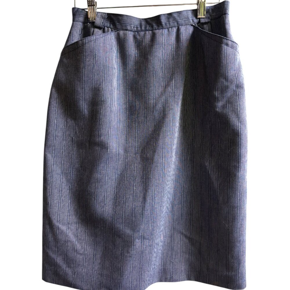 Norton McNughton Petites VTG navy blue pinstripe lined career skirt‎ pockets 10P